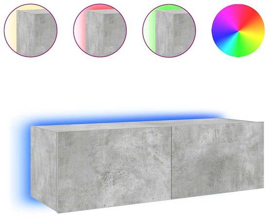 vidaXL Tv-wandmeubel met LED-verlichting 100x35x31 cm betongrijs