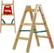 KADAX Houten ladder, bokladder tot 150 kg, inklapbare schilderladder, dubbele trap ladder met stalen haken, elektricienieladder, staande ladder, huishoudladder (3 treden)