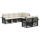 vidaXL Tuinbank Set 7-delig Zwart Poly Rattan