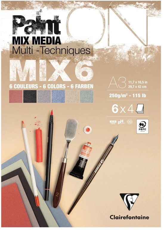 Clairefontaine Paint ON Tekenpapier - 6 kleuren - A3 - 250g - 24 vel