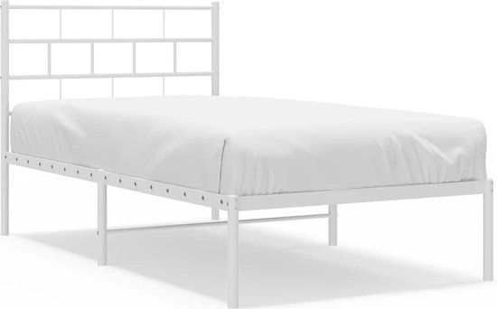vidaXL Bedframe met hoofdbord metaal wit 100x200 cm
