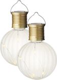 Lumineo 2x Buiten/tuin LED lampion solar verlichting 11 cm