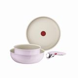 Tefal Ingenio Serenity, 4-delige pannenset, wok-editie, antiaanbaklaag, veilige afneembare handgreep, stapelbaar design, Pink Clay, L8304S04