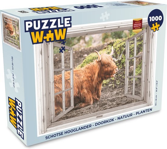 MuchoWow Puzzel Schotse hooglander - Doorkijk - Natuur - Planten - Legpuzzel - Puzzel 1000 stukjes volwassenen