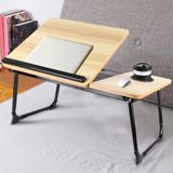 NONE Bamboo Metal Foldable Bed Table with Height-Adjustable Anti-Slip Strip for Reading and Desk (Black/Drink Color)