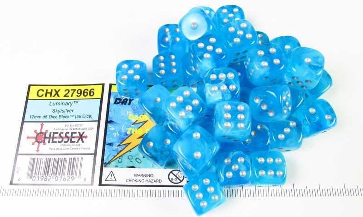 Chessex Set 36 6-zijdig, 12mm Luminary Sky w/silver