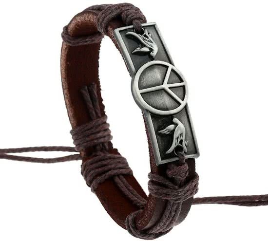 Fako BijouxÂ® - Armband - Leder - Plate Peace - Bruin