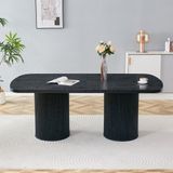 MODFU Ovale Eettafel - Geribbelde Tafelvoet - Modern - MDF - Zwart - 180 X 90 X 76 Cm