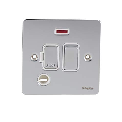 Schneider Electric GU5214WPC - Ultimate - Platte plaat - Geschakelde zekering - Neon - Chroom