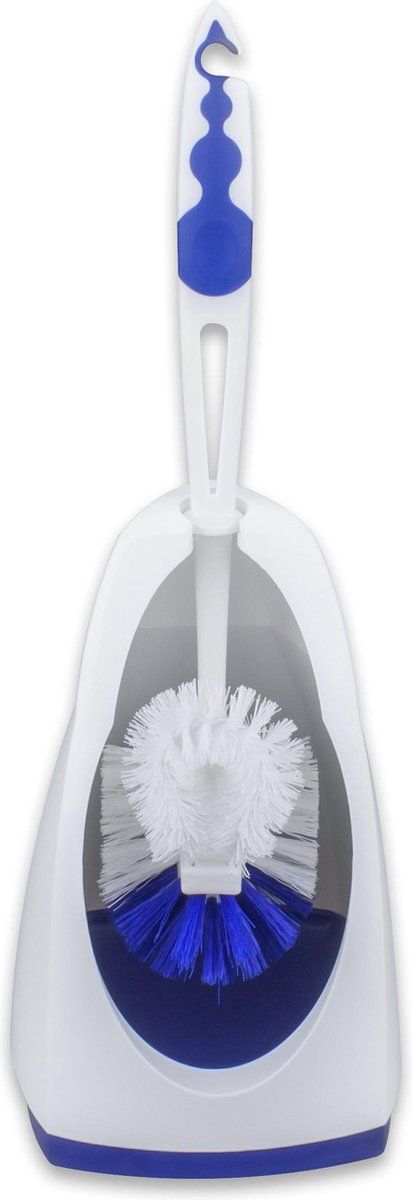 Brumag Wc-borstel/toiletborstel met randreiniger en houder blauw/wit 41.5 cm van kunststof - Toiletgarnituur
