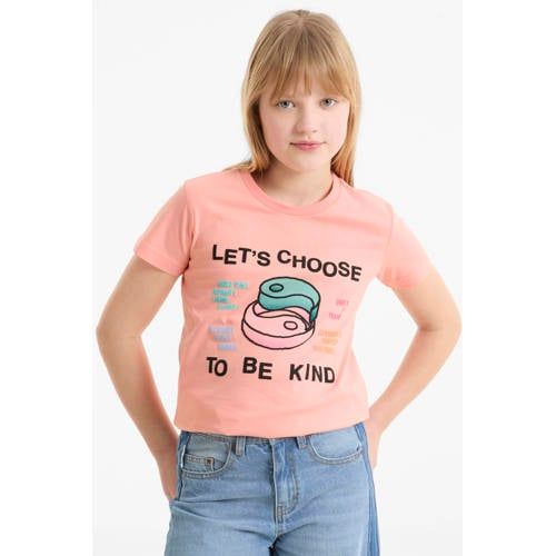 Me & My Monkey T-shirt met printopdruk koraalrood