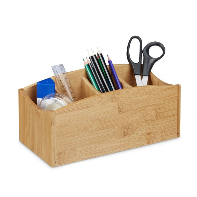 Merkloos Relaxdays Bureau organizer bamboe - 4 vakken - pennenbak - opbergbakje - desk organizer
