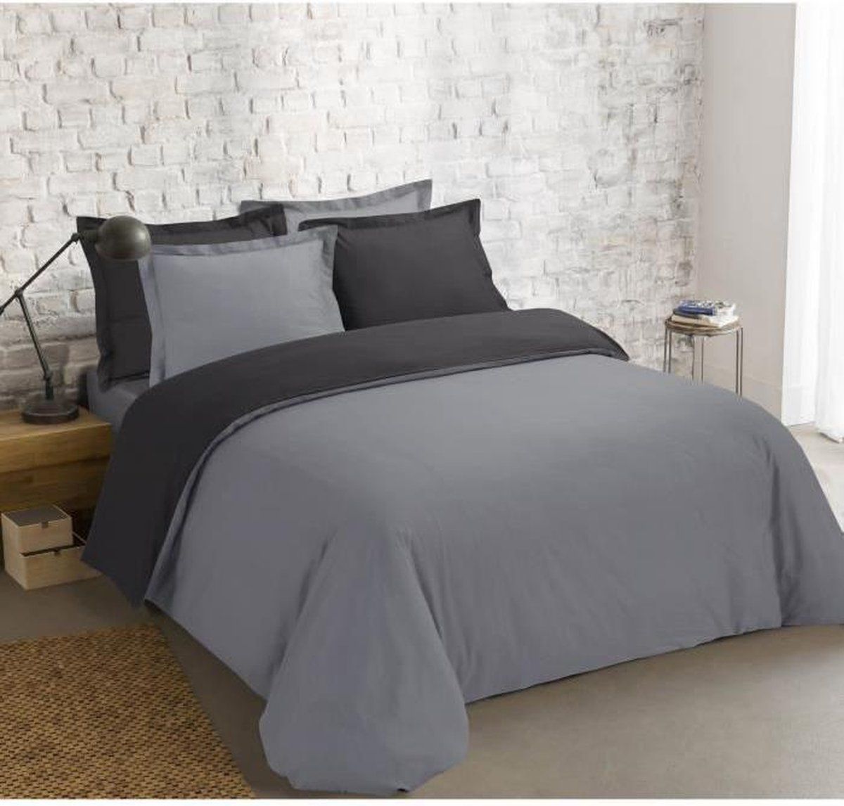 Vision Home VISION Bicolor omkeerbaar - Dekbedovertrekset - Tweepersoons - 200x200cm Antraciet/grijs