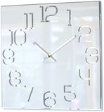 FLEXISTYLE Wandklok vierkant Digit 30 cm diameter, geen tikkend geluid, modern, design acryl glas en acryl spiegel, woonkamer, slaapkamer (wit)