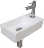 INK - Fonteinpack Porselein Rechts incl. Fonteinkraan - Design Sifon - Design Plug en Montageset - 360x180x90 Mm - Mat Wit/chroom