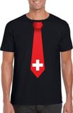 Bellatio Decorations Shoppartners Bv Zwart t-shirt met Zwitserse vlag stropdas heren - Zwitserland supporter L