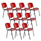 Silla Ofituria Silla de Oficina Sin Ruedas, Silla Confidente de Plástico con Estructura Metálica, Silla para Sala de Espera, Recepción, Reuniones, Conferencias, etc. (10 Sillas, Rojo)