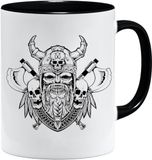 Viking029 Nordic Vikingmok, cadeau, cadeau-idee voor oude mannen, papa, opa, koffiemok, Vikingmotief, doodshoofd, bierpul thors hamer (VIKING029)