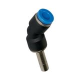 Riegler Steekverbinding 45°, steeknippel 10 mm "blauwe serie" voor buitenslang Ø 8 mm, werkdruk max. 15 bar, kunststof/messing vern.