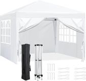 Merkloos Partytent Opvouwbaar - Tuinpaviljoen - Easy Up Partytent - 3x3m - Pop Up Canopy - Zijwanden – Outdoor Winter Gazebo – Verstelbare - Hoogte Poten – Ramen - Draagtas - UV - Bescherming - Wit