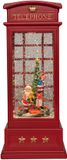 Anna's Collection Boule à neige/snowglobe paillettes cabine téléphonique - rouge - Père Noël - 10 x 25 cm - éclairage LED - lanterne