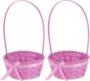 8x stuks rieten mandjes roze rond met hengsel 39 cm