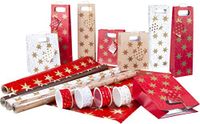 HEKU Geschenkverpakkingsset, 16-delig, sterren, bestaande uit 4 rollen cadeaupapier, 4 flessenzakken, 4 geschenkzakjes en 4 geschenklinten