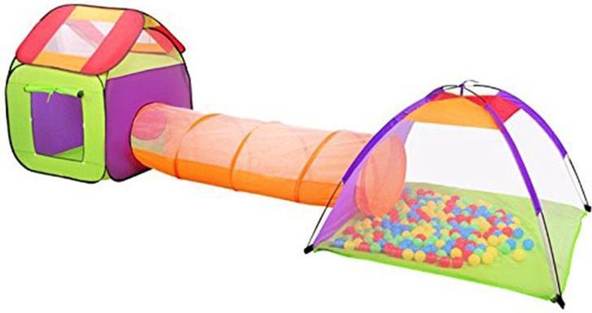 Iso trade Kindertent met tunnel - 200 ballen - speeltent en kindertent - 3 in 1