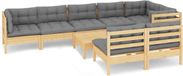 vidaXL 9-delige loungeset met grijze kussens massief grenenhout