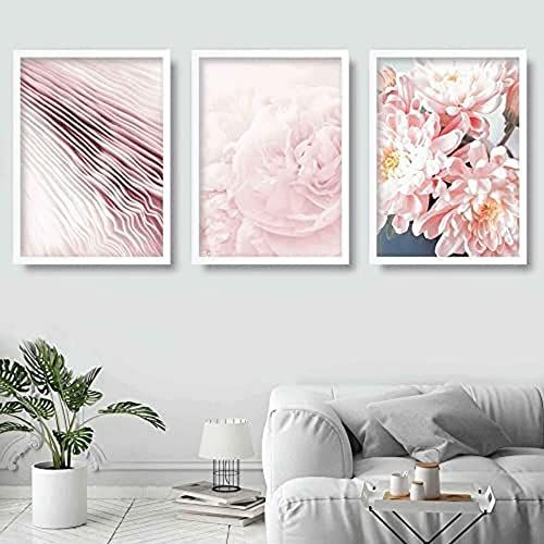 Artze Wall Art Roze pioenrozen bloemen abstracte muurkunst 3-delige set, 30x40cm
