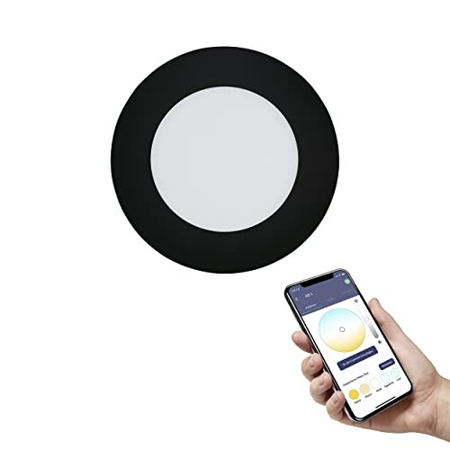 EGLO connect.z Smart Home LED bad-inbouwspot Fueva-Z, ultra vlak, Ø 120 mm, ZigBee, app en spraakbesturing Alexa, lichtkleur (warm wit-koud wit), dimbaar, metalen inbouwspot zwart, IP44