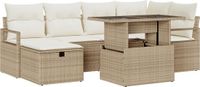 vidaXL Tuinbank Set met Kussen en Opslag, 7 Stuks, Beige, Polyrattan