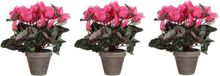 Shoppartners Mica Decorations Roze cyclaam kunstplant en met bloemen 30 cm in grijze pot - Voordeelset van 4x stuks