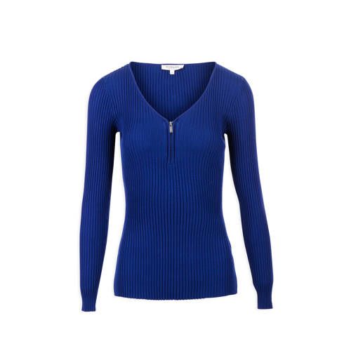 Morgan ribbed long sleeve with zipper blue