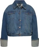 Ulla Popken Dames Jeansjas met Franjes en Overhemdkraag - Blauw Denim - Maat 54+
