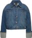 Ulla Popken Dames Jeansjas met Franjes en Overhemdkraag - Blauw Denim - Maat 54+