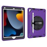 Case voor iPad 10.2 Inch 9e/8e/7e generatie 2021/2020/2019 met 3-in-1 ontwerp, Minimalistische schokbestendige hoes met pen opknoping en 360 graden draaibare standaard polsband, Paars