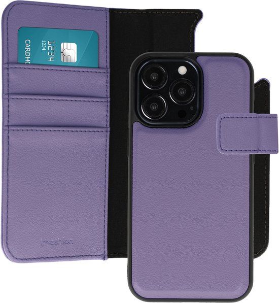 imoshion Hoesje - Geschikt voor Apple iPhone 13 Pro - Uitneembare 2-in-1 Luxe Bookcase - Paars