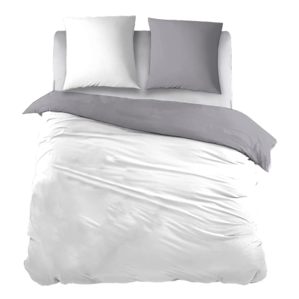 Snoozing Two Tone dekbedovertrek - Lits-jumeaux - wit/grijs - 100% katoen