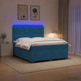 vidaXL Boxspringbed met matras Blauw 200 x 200 cm Fluweel