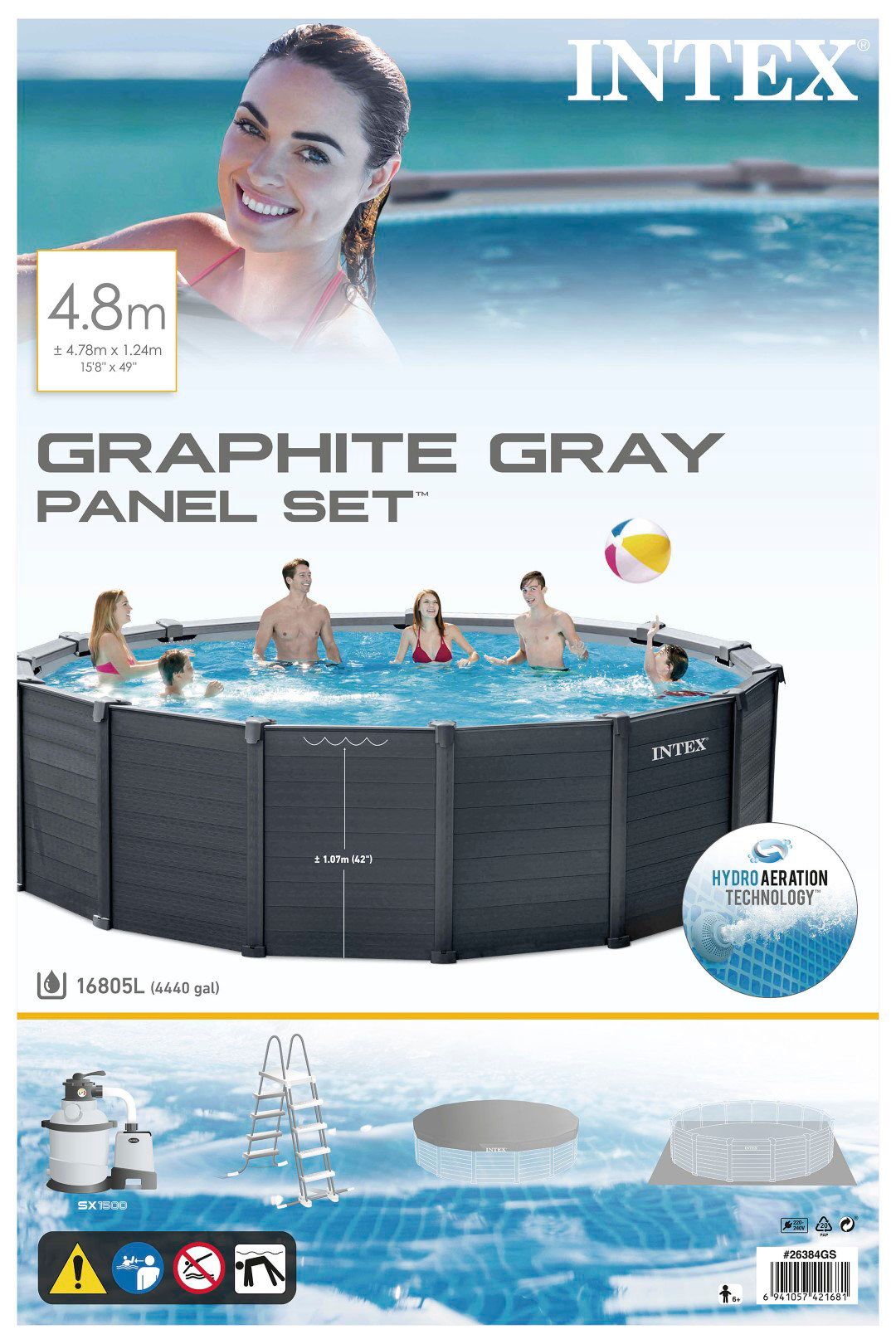 Intex Zwembadset Graphite Panel Bovengronds 478x124 cm