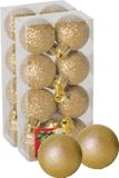 Ger Import 16x stuks kerstballen goud glitters kunststof diameter 3 cm