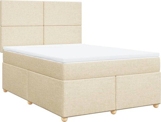 vidaXL Boxspring met matras stof crèmekleurig 140x190 cm