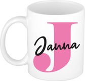 Bellatio Decorations Naam mok Janna - roze - wit - keramiek - 300 ml - cadeau beker