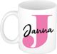 Bellatio Decorations Naam mok Janna - roze - wit - keramiek - 300 ml - cadeau beker