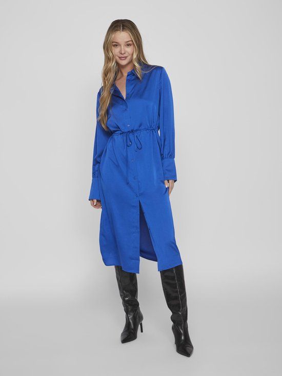 VILA VIELLETTE L/S SHIRT DRESS - NOOS Dames Jurk - Lapis Blue - Maat 38