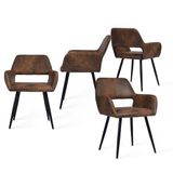 MEUBLE COSY Dining Chairs, Set of 4 Vintage Kitchen Chairs, Upholstered Chair with Armrest, Suede Chair, Living Room Chair, Metal Legs, Brown, 56x56x78cm