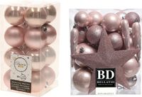 Decoris Kerstballen set lichtroze 49 stuks - 4-8 cm - mat en glans - kunststof ster piek 19 cm - inclusief ophangdraadjes