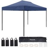 LifeGoods Partytent - Paviljoen - 3x4.5 m - Easy Up - Opvouwbaar - Waterdicht - Draagtas met Wieltjes - Donkerblauw