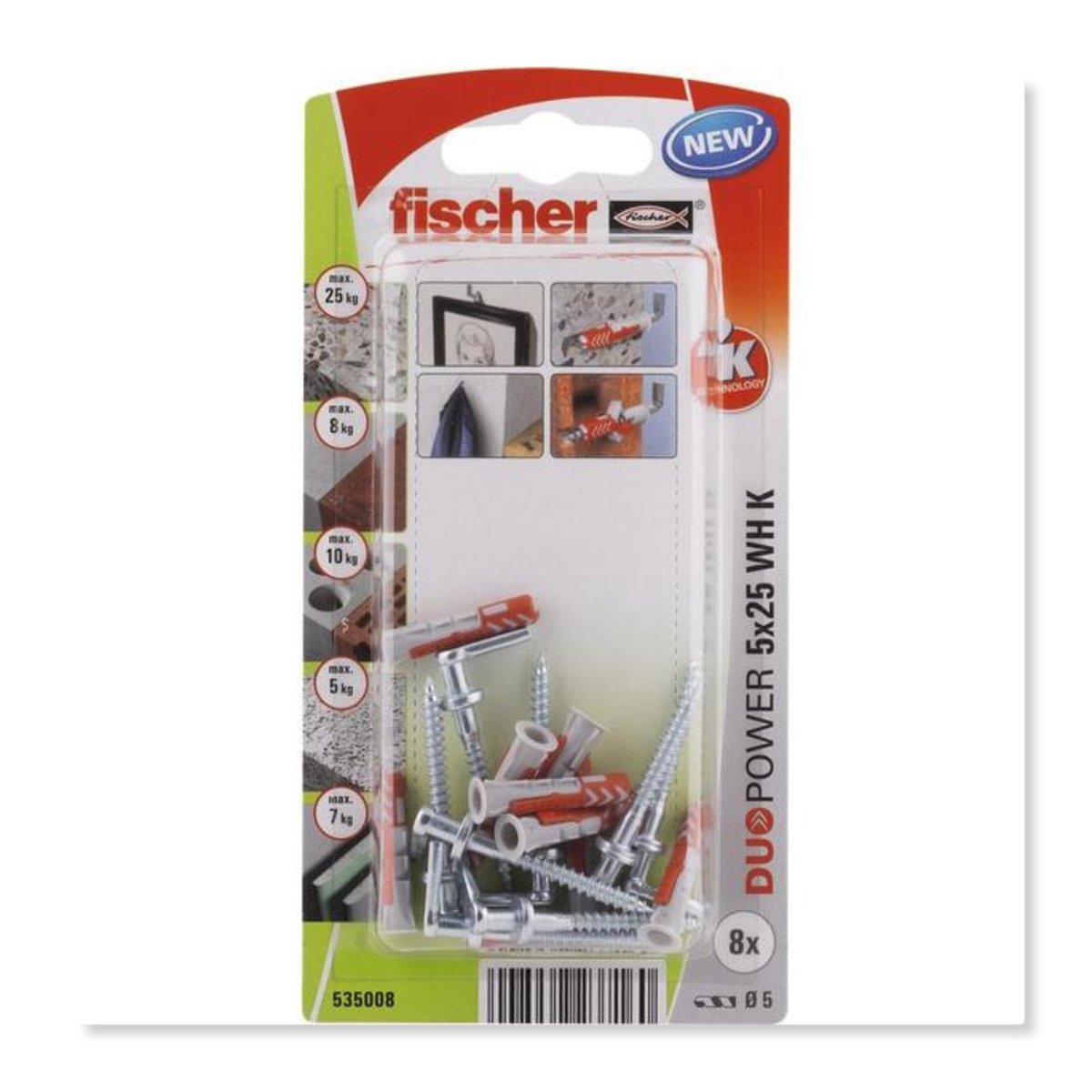 Fischer duopower 5x25 met winkelhaak 8ST